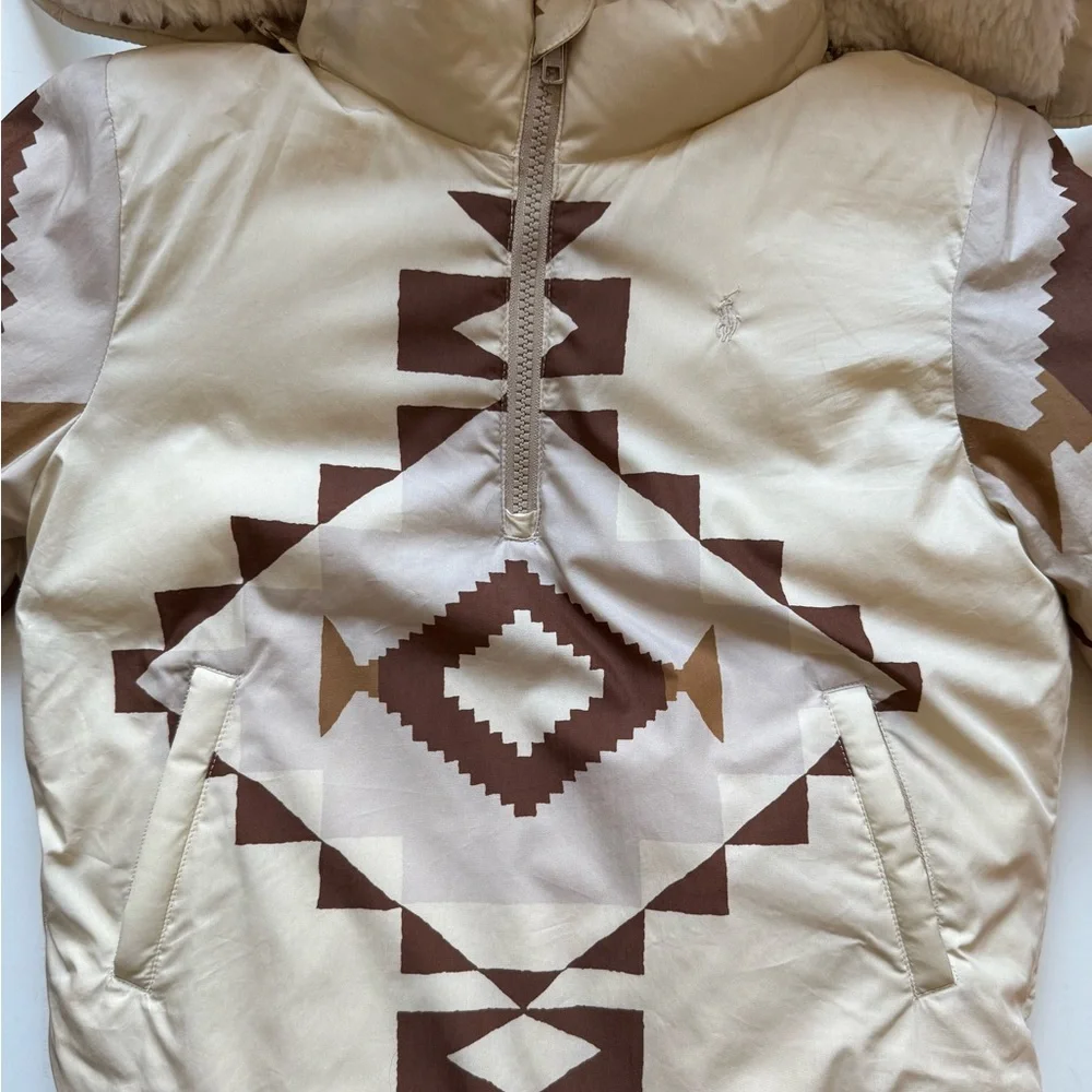 Polo Ralph Lauren Girls Water-Repellent Down Quarter-Zip Southwestern Jacket -6X